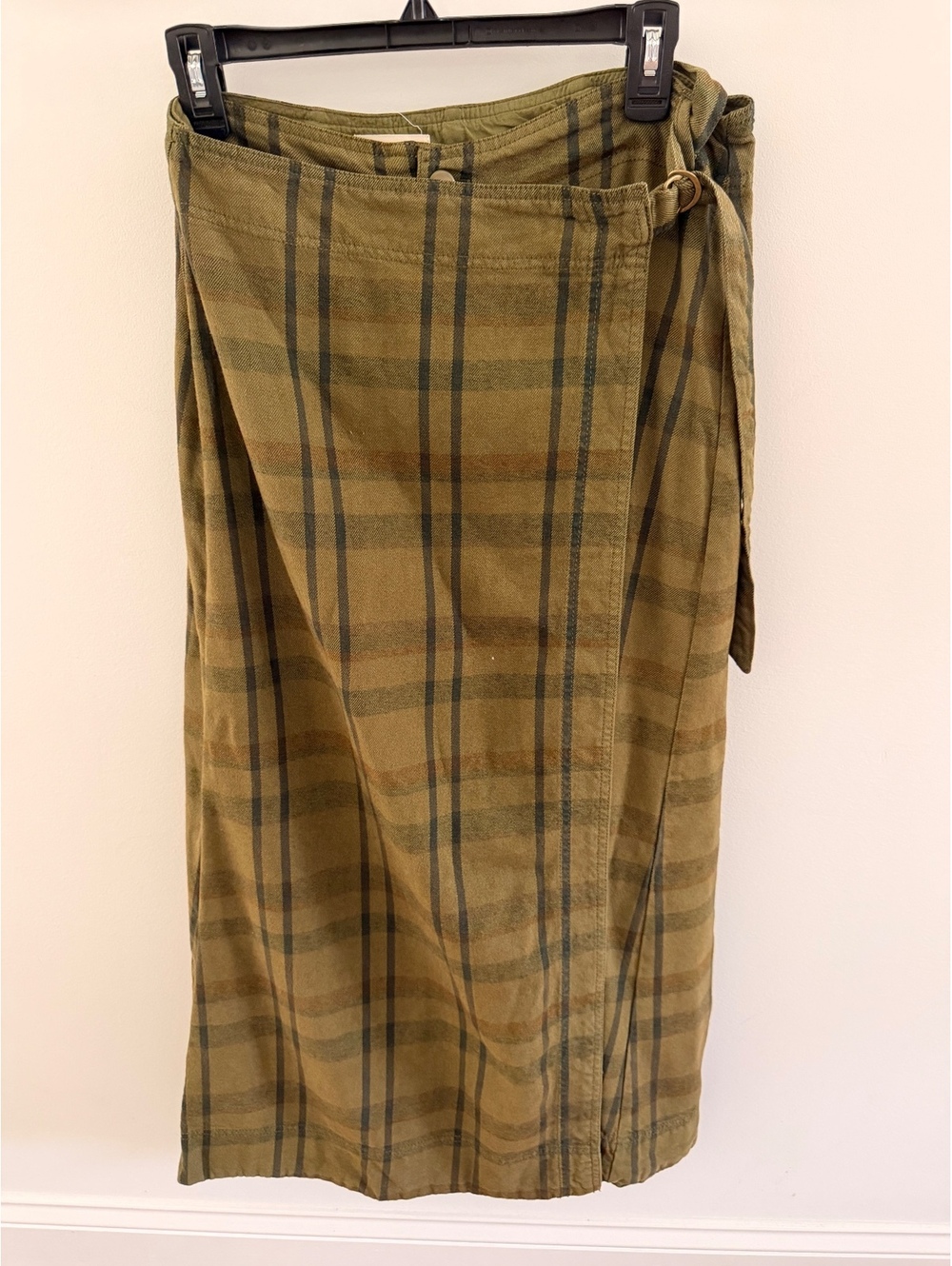 Pilcro Olive Plaid Wide Leg Pants with Side Tie, Size 30 - Casual Relaxed Fit